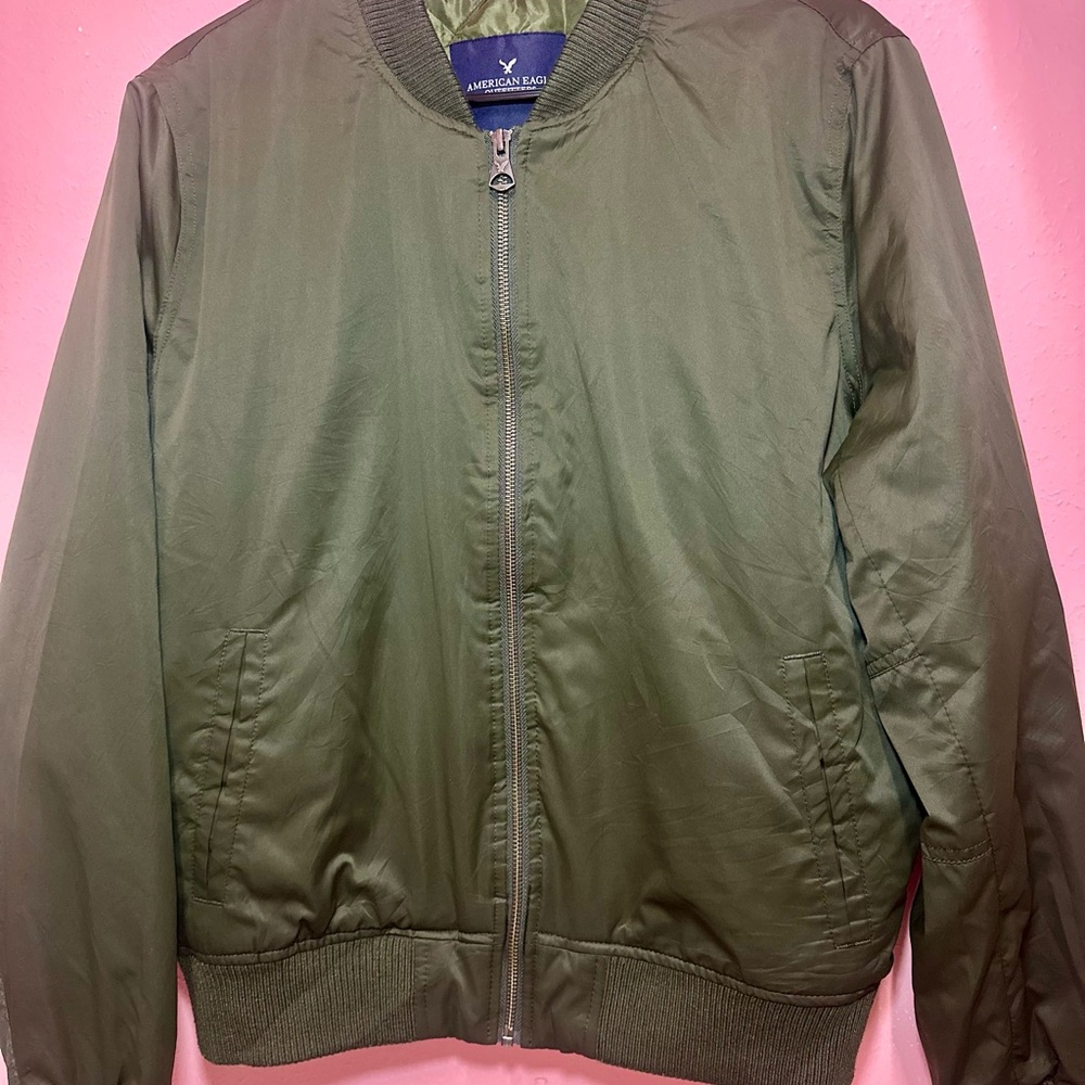 American Eagle Outfitters Men's Green Bomber Jacket Size L